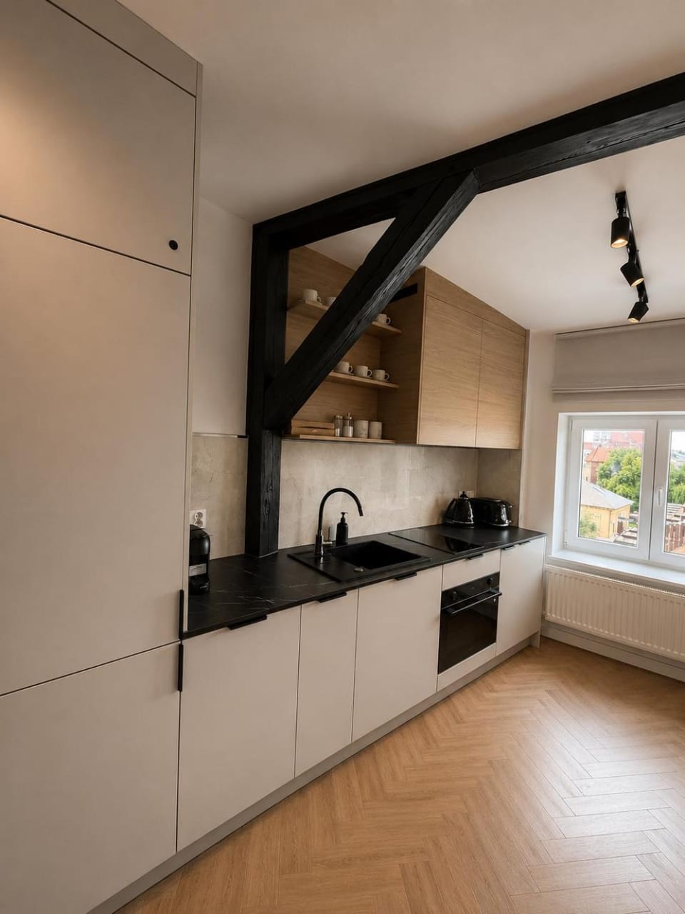 Kitchen or kitchenette, dishwasher, stove