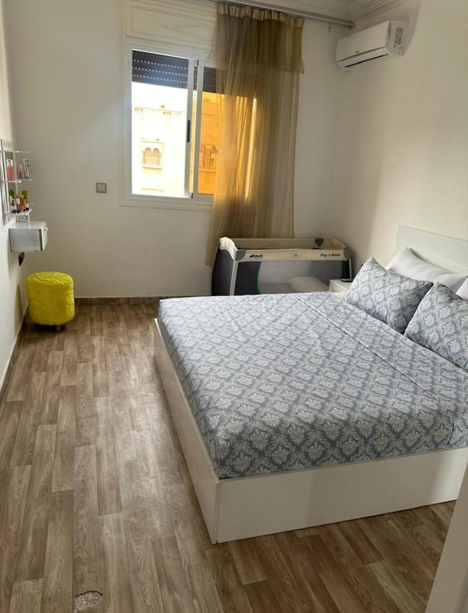 Bed, Photo of the whole room, Bedroom, cot, wardrobe, air conditioner