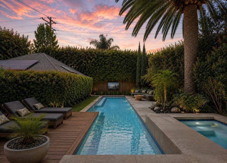 Garden view, Pool view, Swimming pool, sunbed