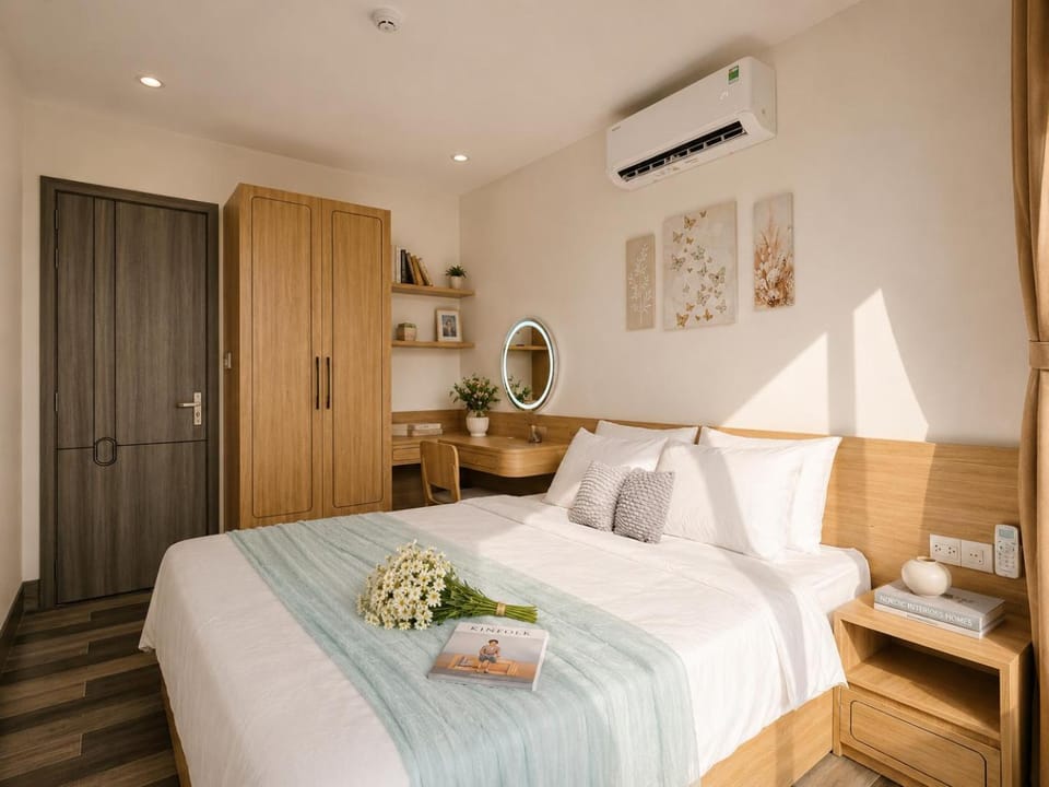Bed, Bedroom, wardrobe, air conditioner