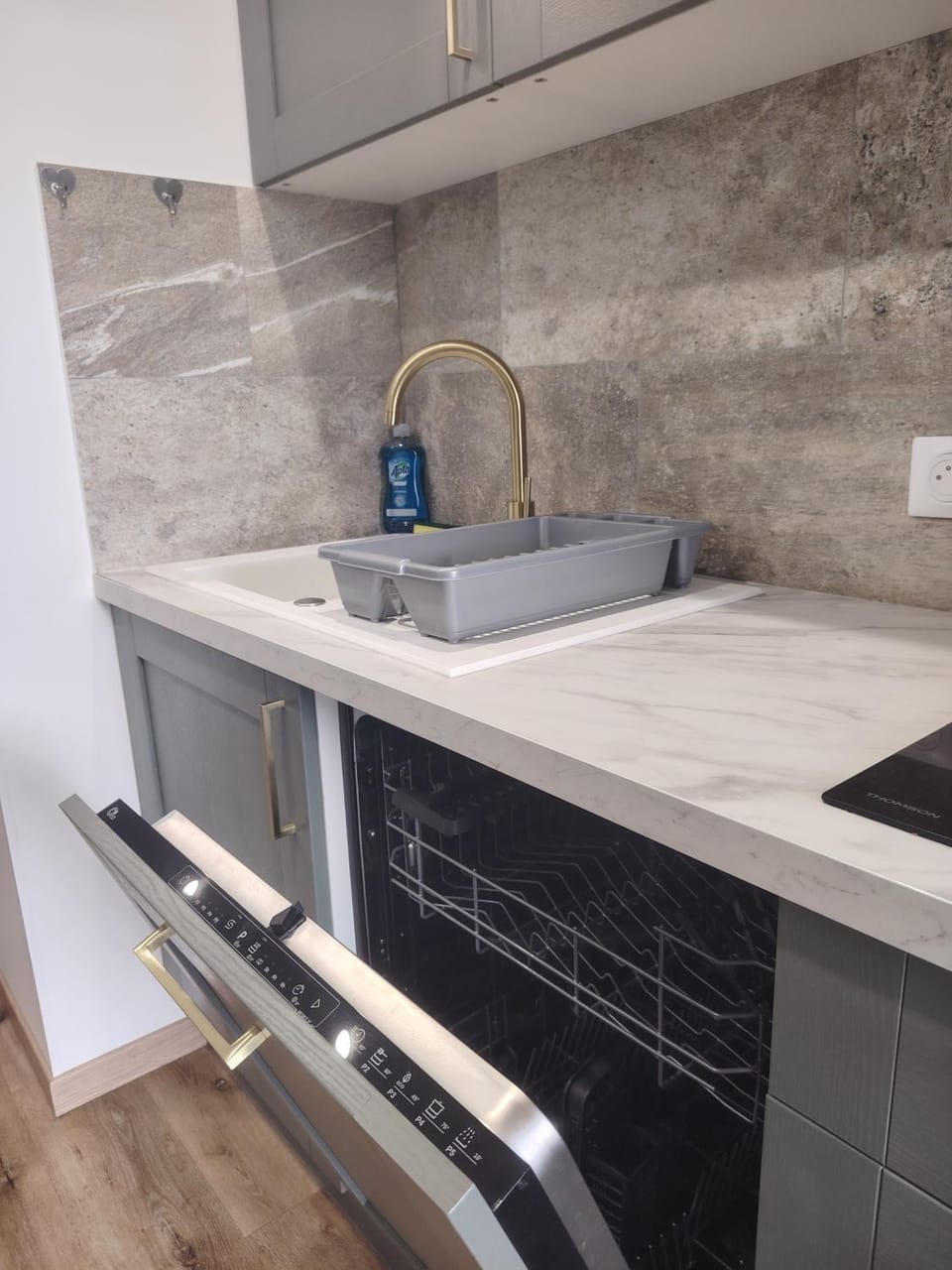 Kitchen or kitchenette, stove
