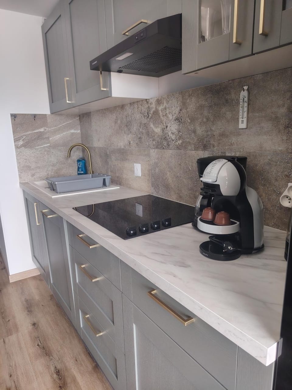 Kitchen or kitchenette, stove