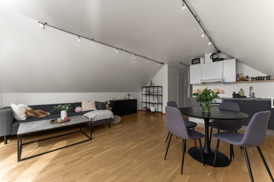 Kitchen or kitchenette, Living room, Seating area, Dining area