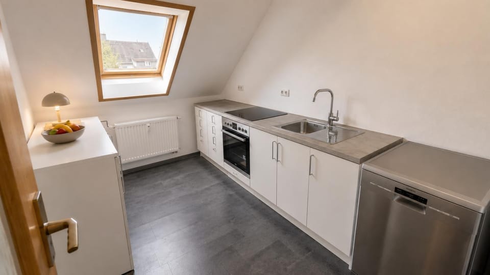 Kitchen or kitchenette, dishwasher, microwave, oven, stove