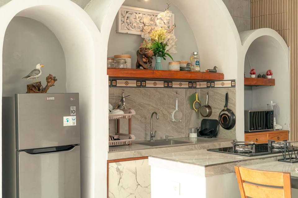 Kitchen or kitchenette, stove