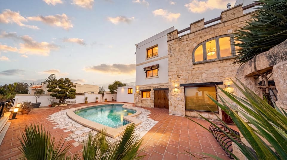 Property building, Day, Natural landscape, Garden, Garden view, Pool view, Swimming pool, sunbed