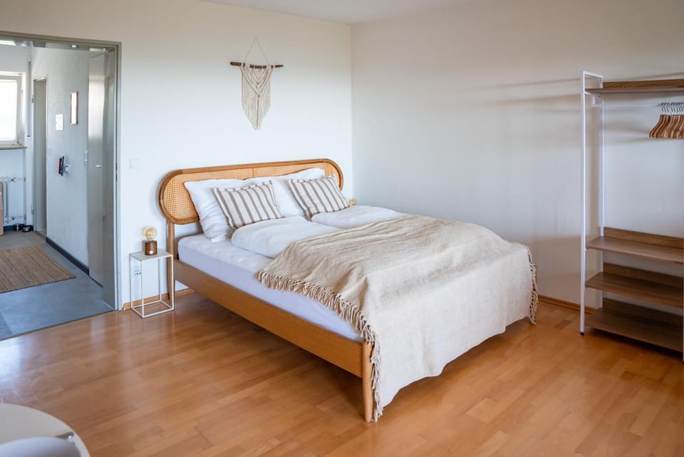 Bed, wardrobe