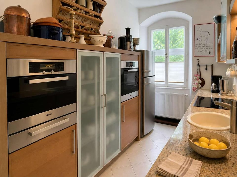 Kitchen or kitchenette, oven, stove
