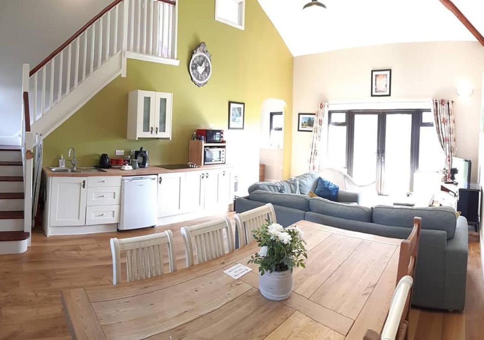 Kitchen or kitchenette, Living room, Seating area, Dining area