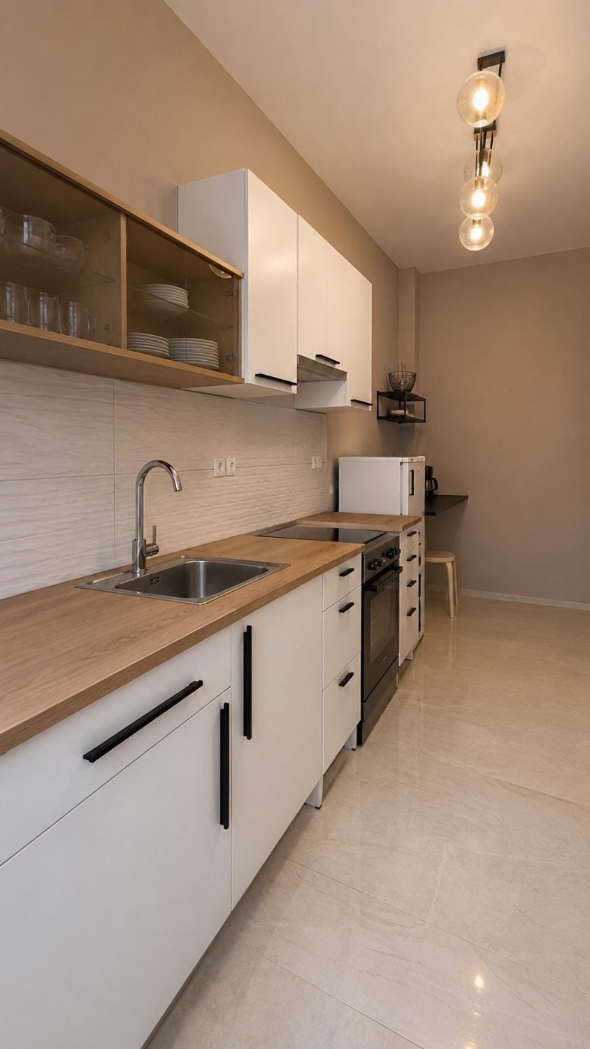 Kitchen or kitchenette, minibar, stove