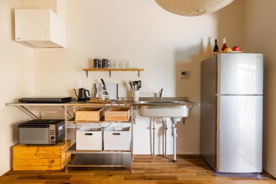 Kitchen or kitchenette, stove