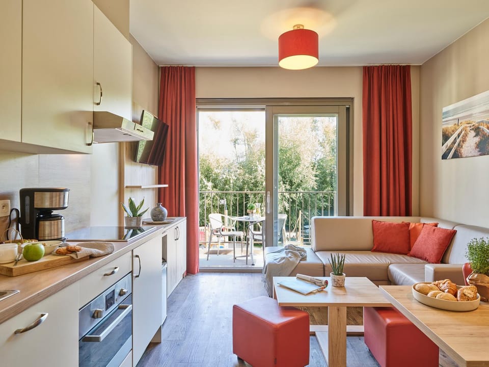 Coffee/tea facilities, Balcony/Terrace, Kitchen or kitchenette, Living room, Seating area, Dining area, dishwasher, oven, stove