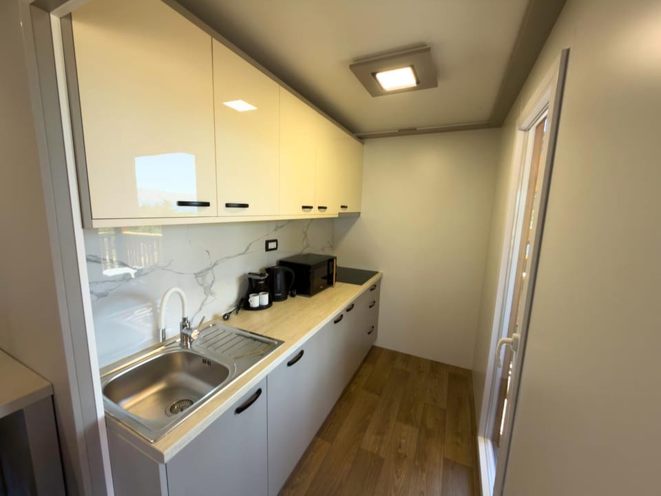 Kitchen or kitchenette, stove