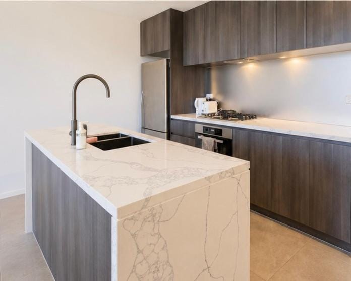 Kitchen or kitchenette, stove