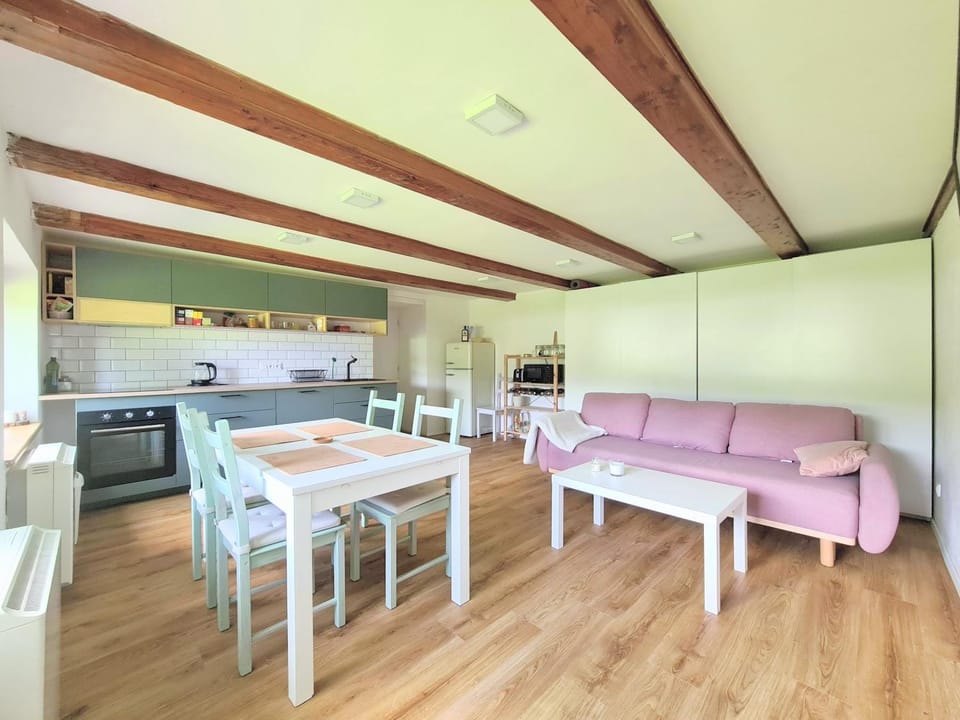 Kitchen or kitchenette, Living room, Dining area, oven