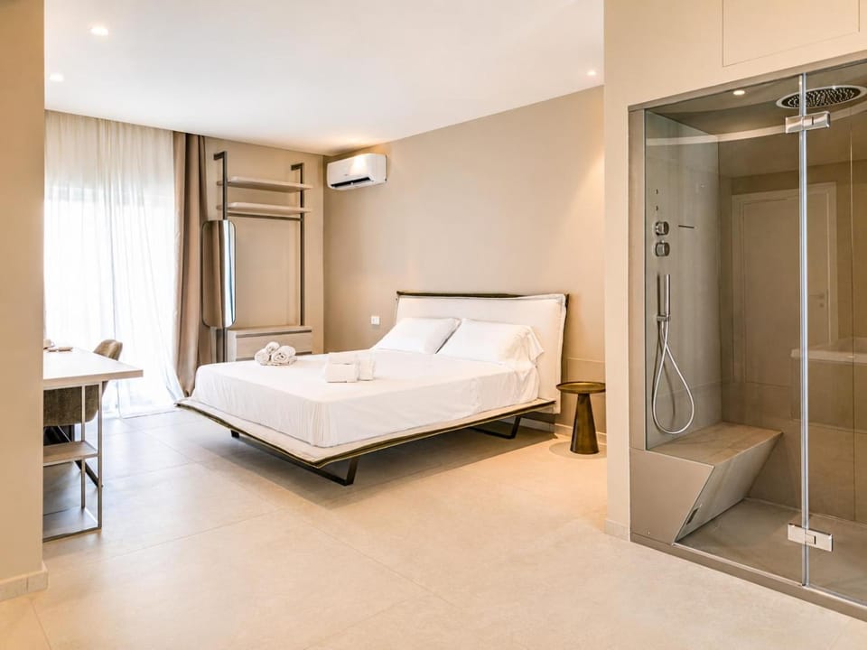 Shower, Bed, Steam room, Bedroom