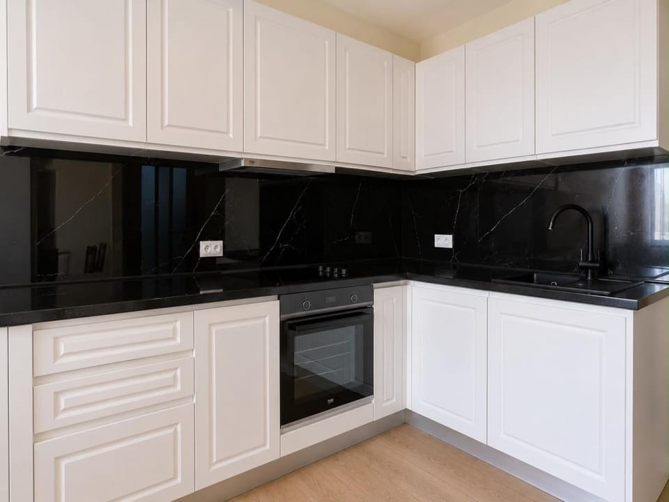 Kitchen or kitchenette, stove