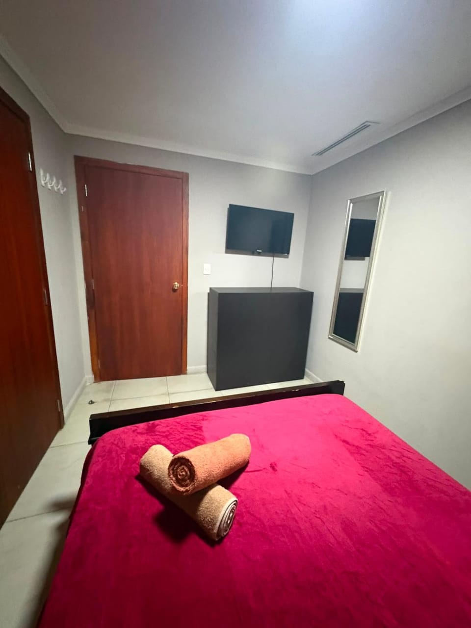 Bed, TV and multimedia, Bedroom, towels, wardrobe
