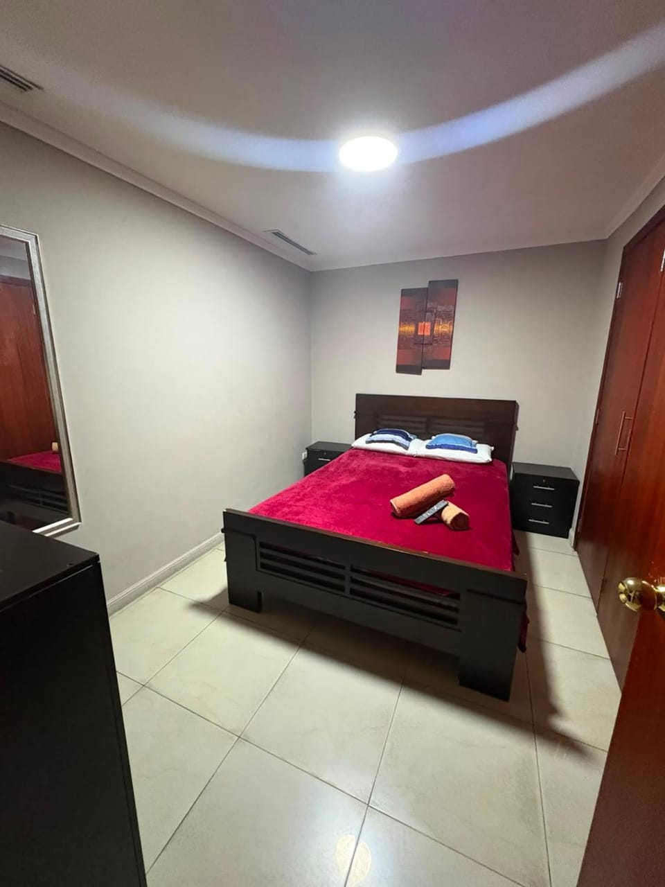 Bed, Bedroom, towels, wardrobe