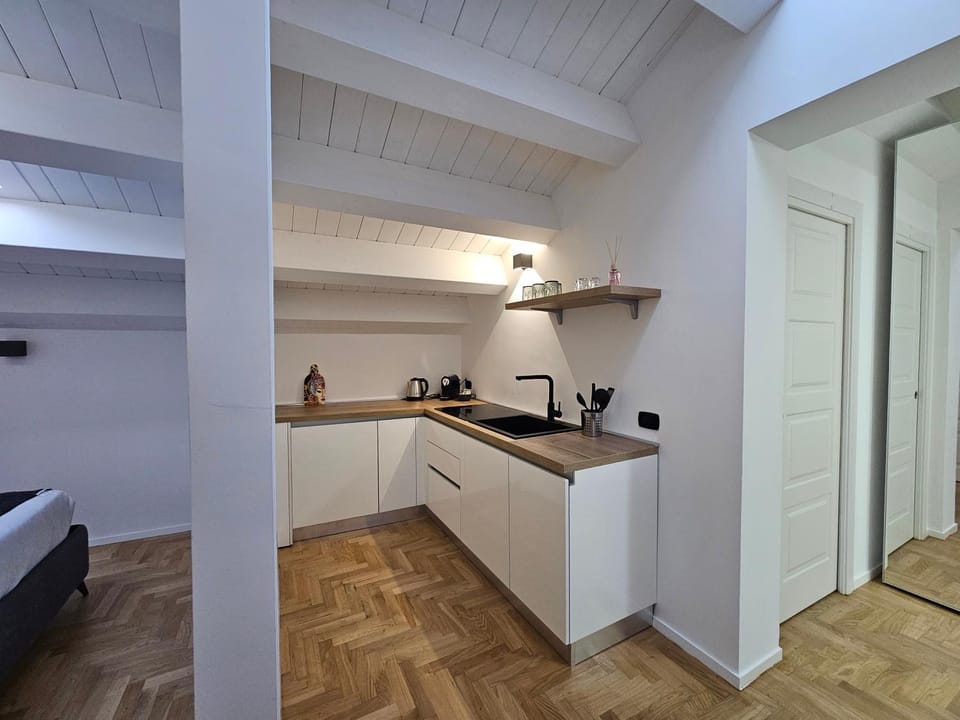 Kitchen or kitchenette, stove