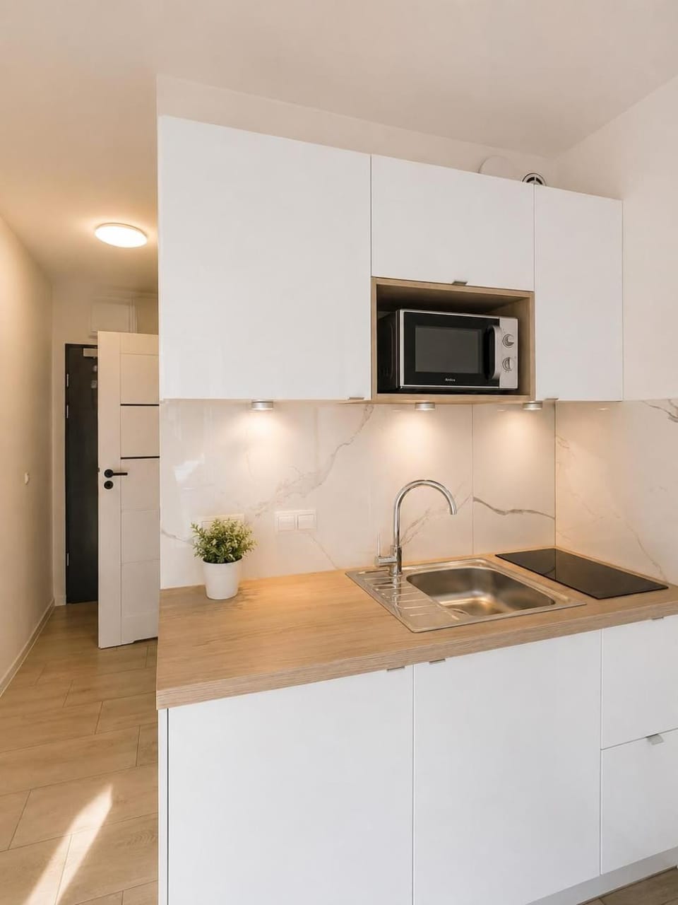 Kitchen or kitchenette, microwave, stove, stove, kitchen