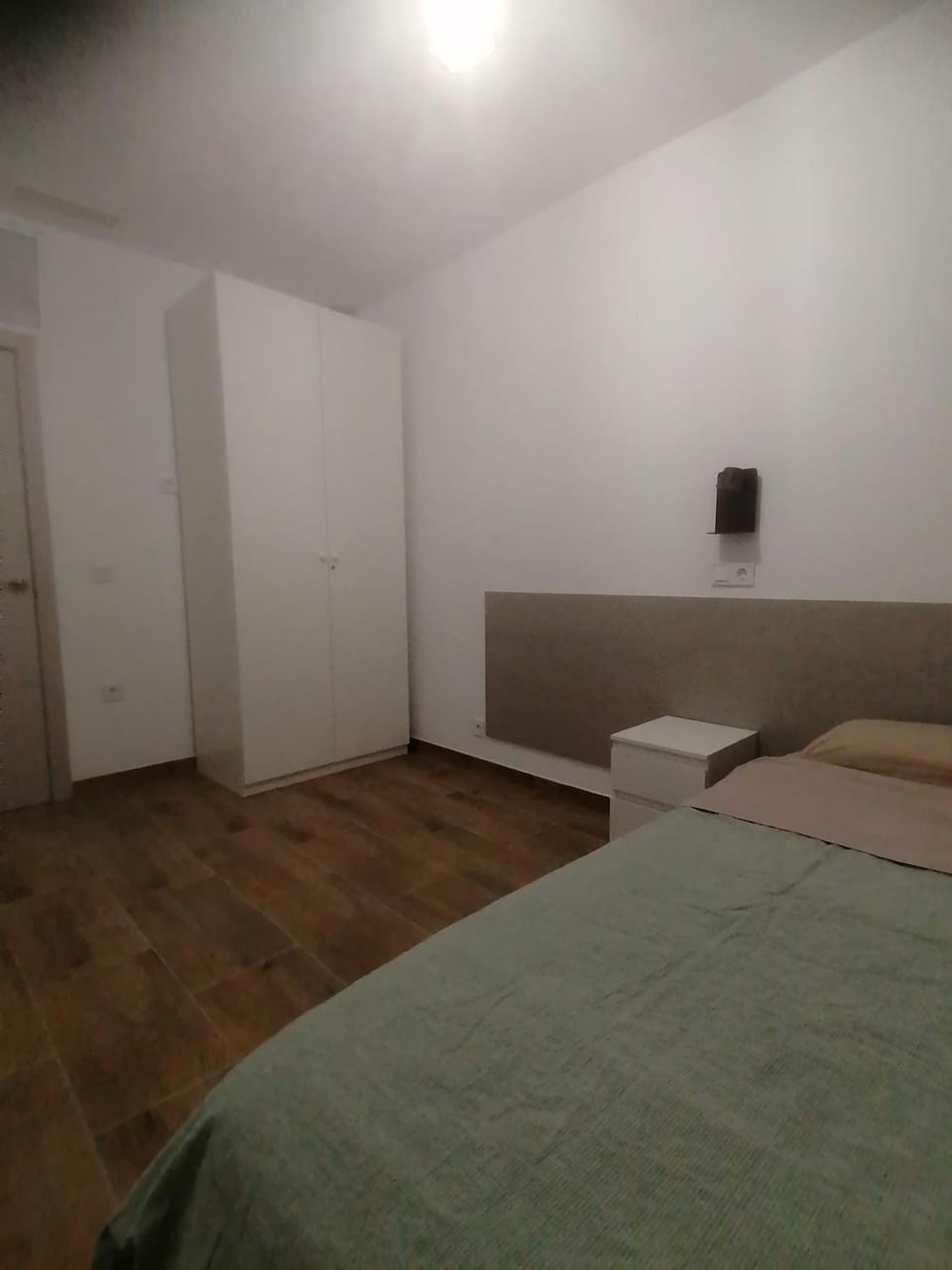 Bed, wardrobe