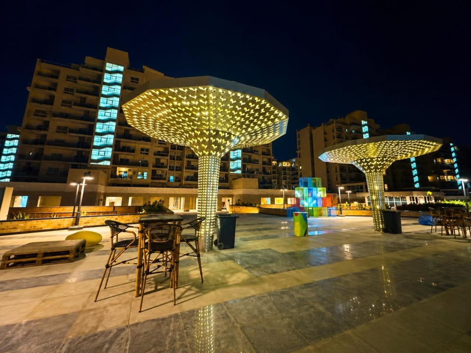 Property building, Night, Garden