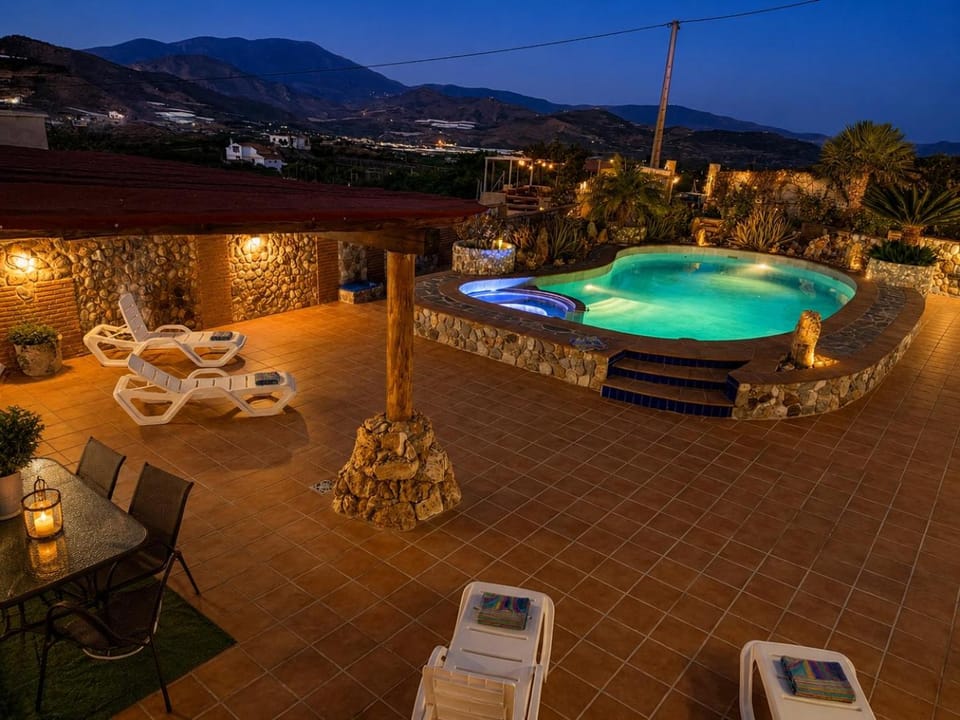 Night, Natural landscape, Mountain view, Pool view, Swimming pool, sunbed