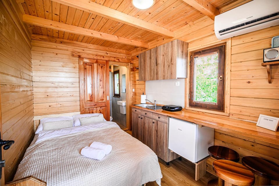Bed, Kitchen or kitchenette, Photo of the whole room, Bedroom, minibar, towels, air conditioner