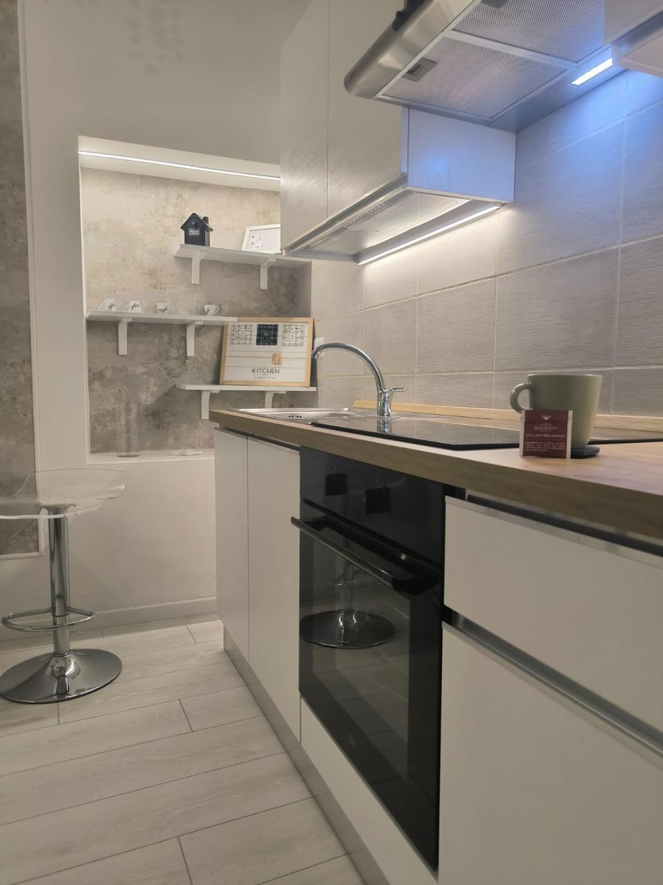 Kitchen or kitchenette, stove