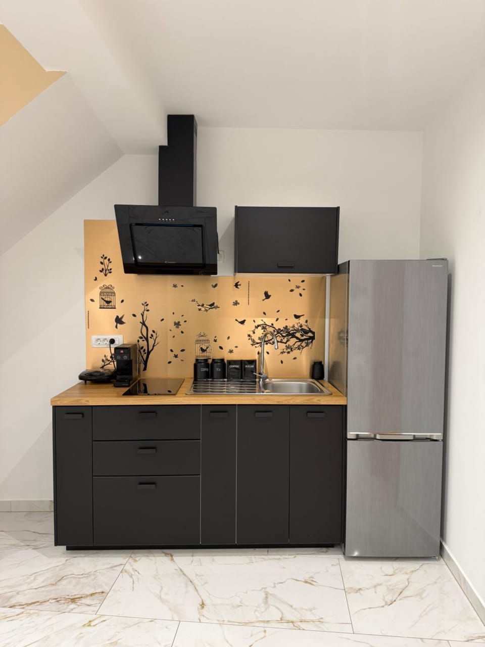 Kitchen or kitchenette, stove