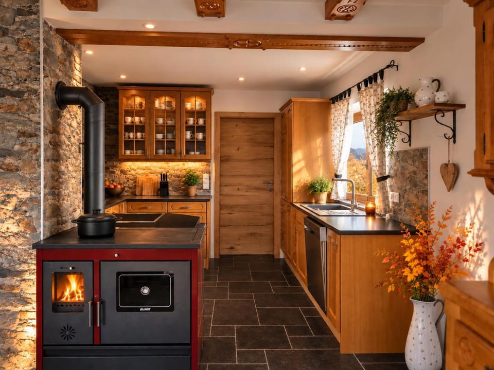 Kitchen or kitchenette, dishwasher, oven, stove