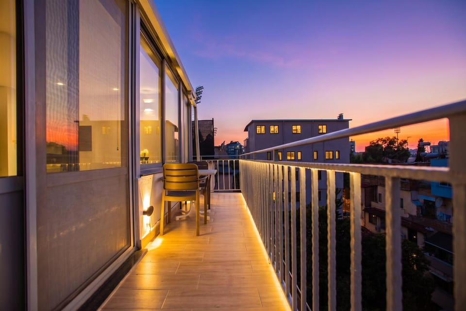 Property building, Patio, Day, View (from property/room), Balcony/Terrace, Sunset
