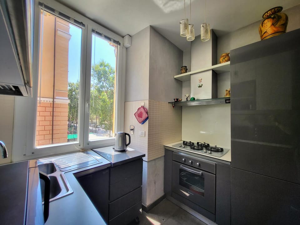 Kitchen or kitchenette, stove