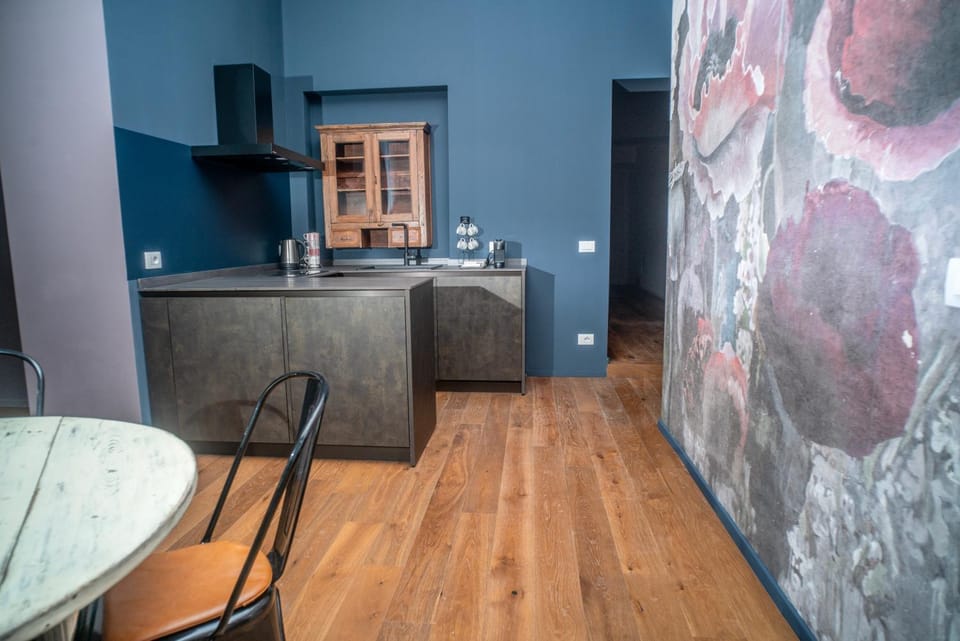 Kitchen or kitchenette, stove