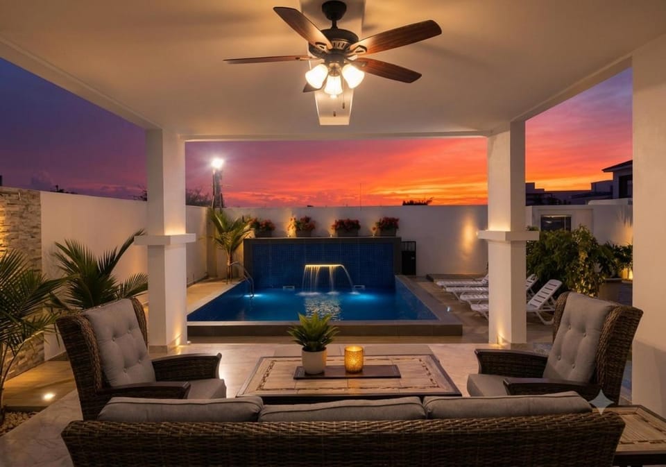Patio, Swimming pool, Sunrise