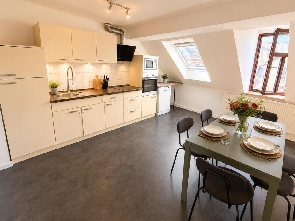 Dining area, dishwasher, microwave, oven, stove, toaster, kitchen