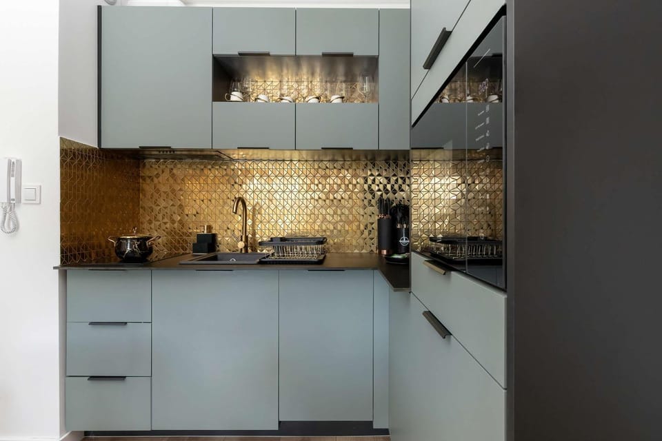 Kitchen or kitchenette, stove
