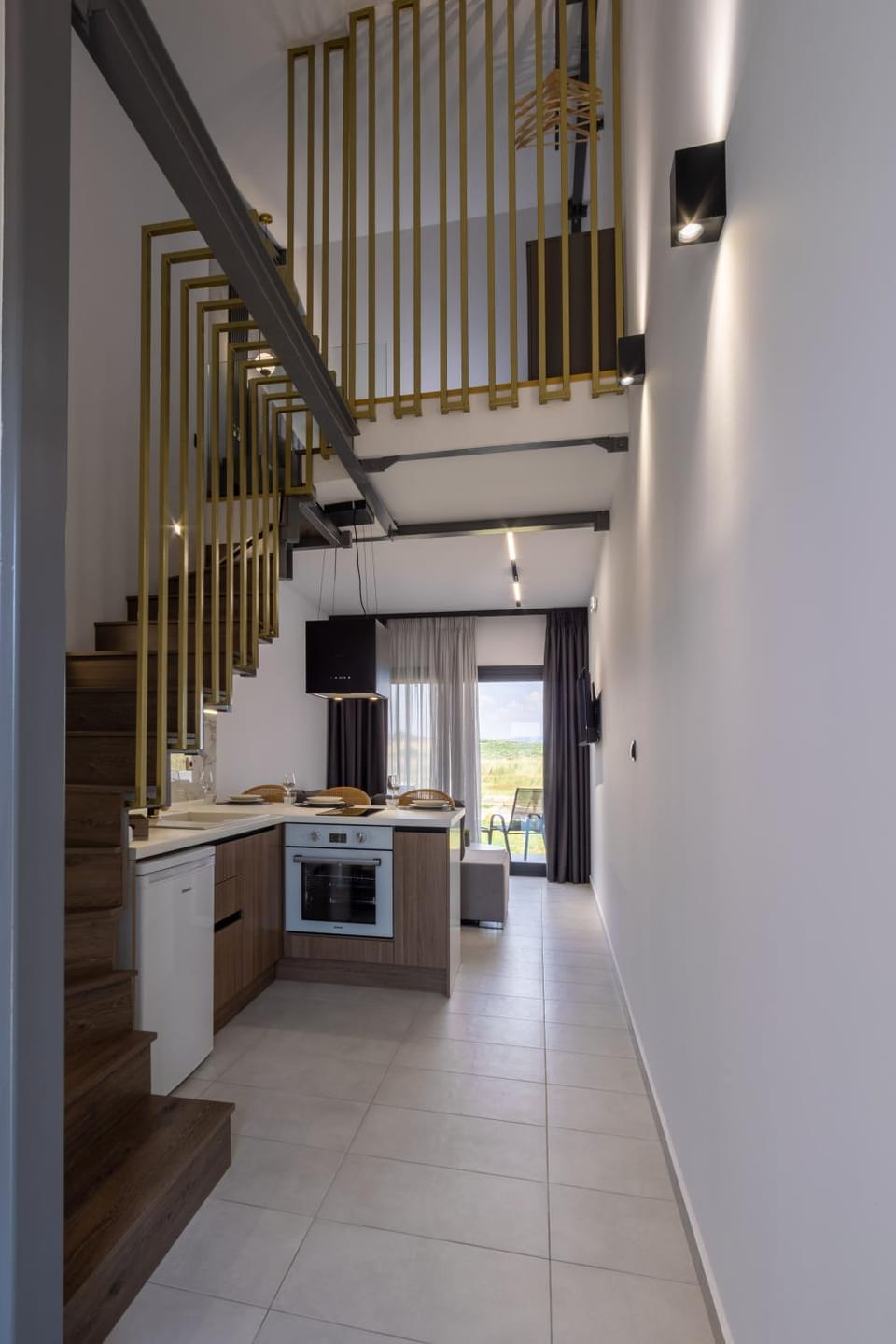 Kitchen or kitchenette, stove