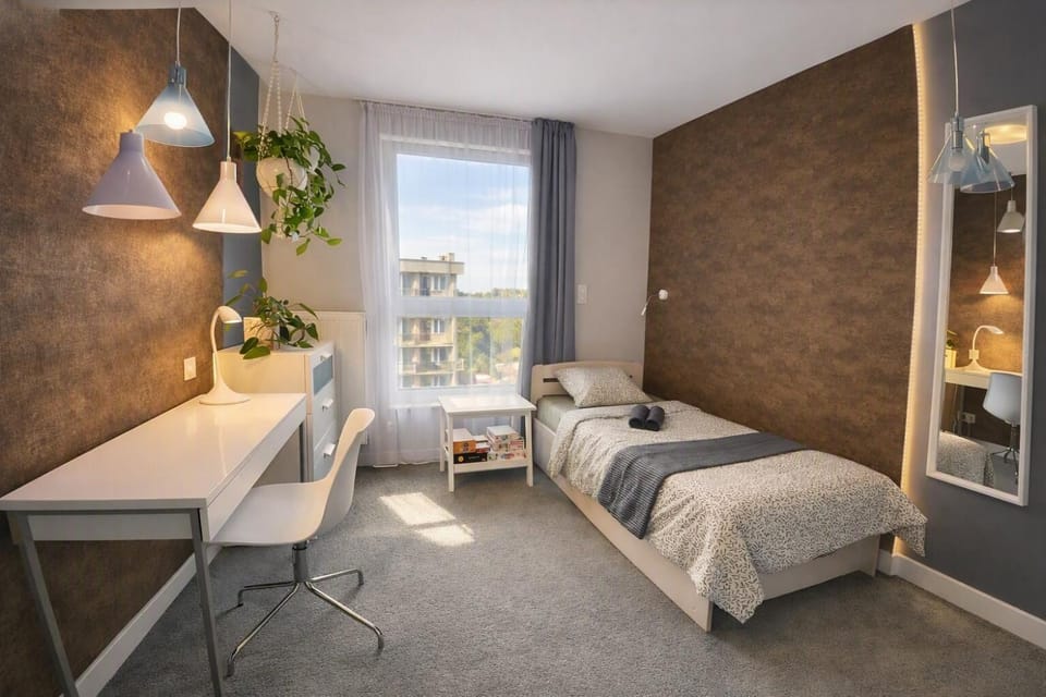 Bed, wardrobe