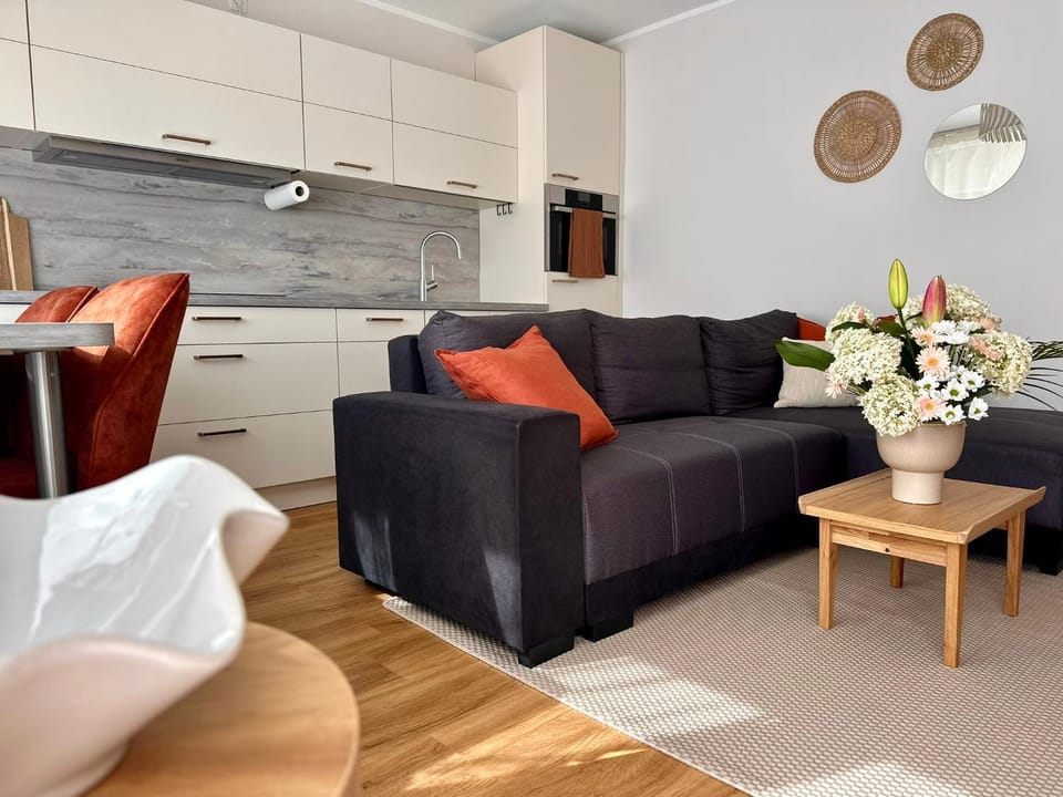 Kitchen or kitchenette, Living room, Seating area, Dining area