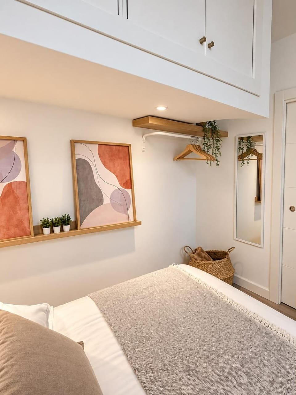 Bed, wardrobe