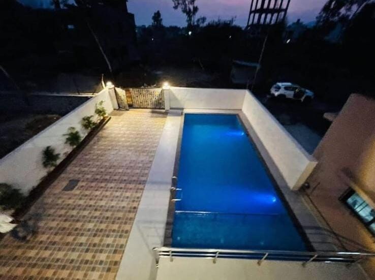 Night, Pool view, Swimming pool