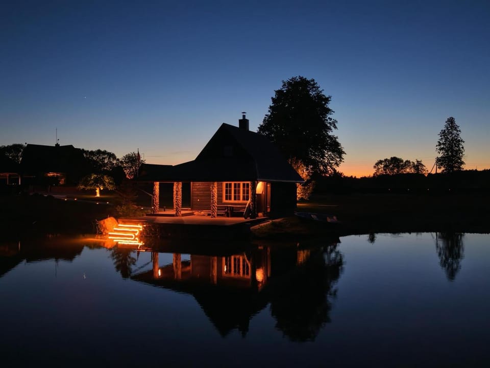 Property building, Night, Natural landscape, Lake view