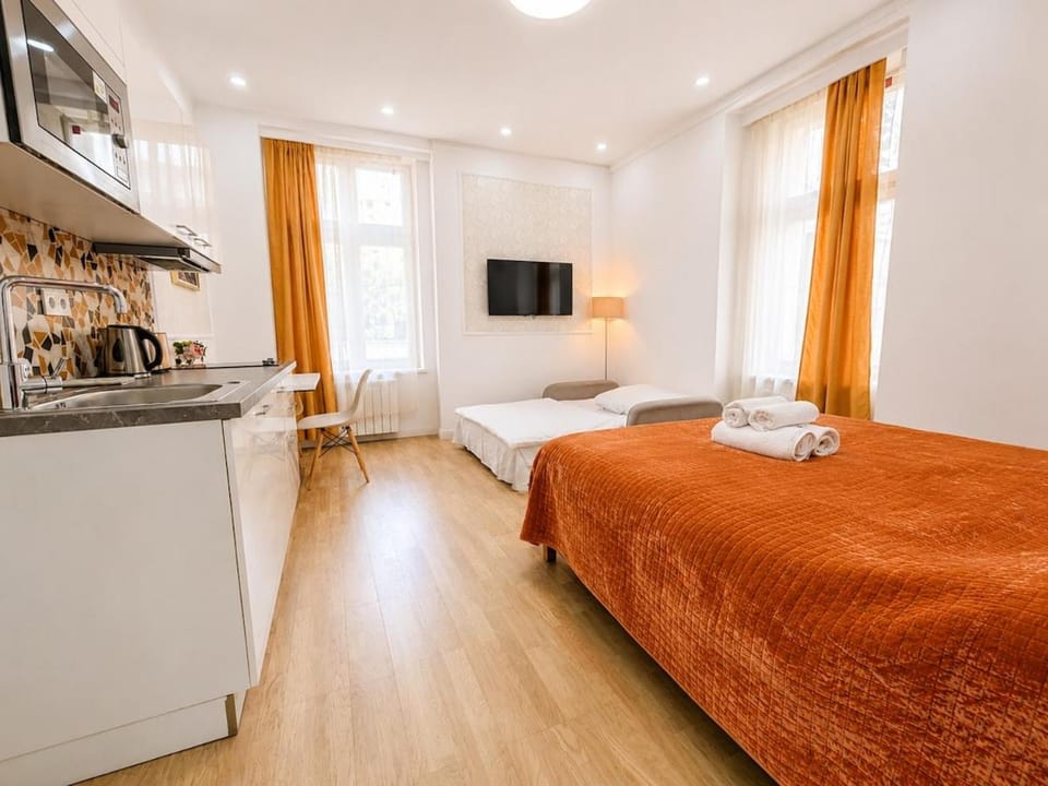 Bed, TV and multimedia, Kitchen or kitchenette, Photo of the whole room, towels