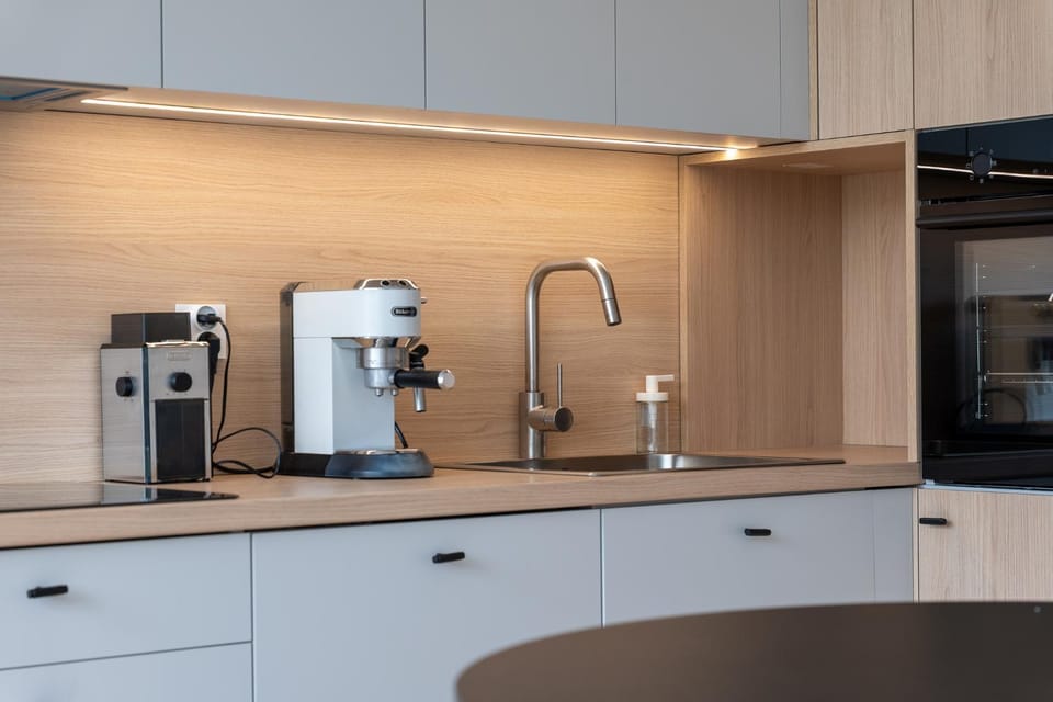 Kitchen or kitchenette, stove