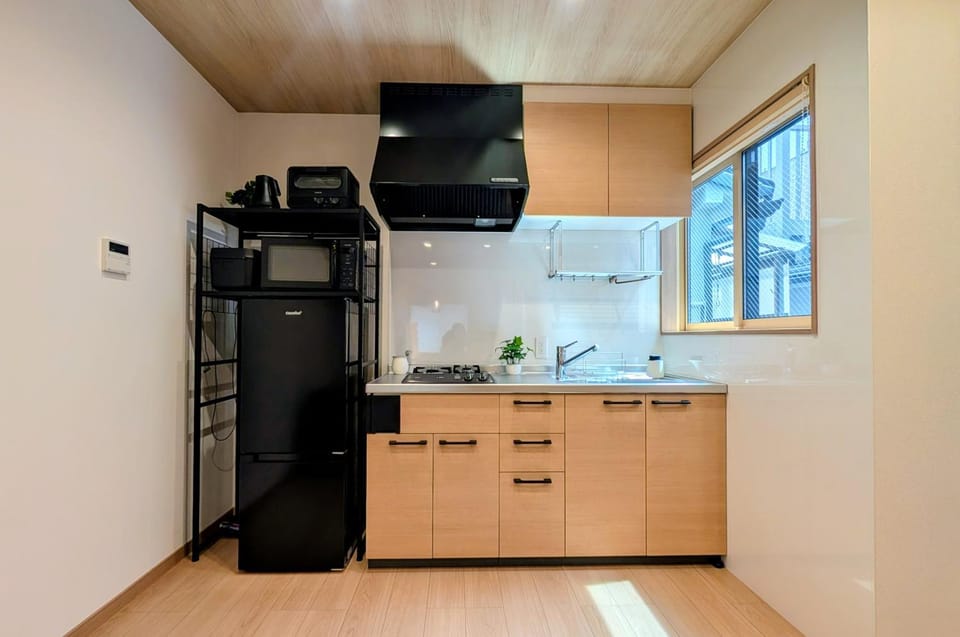 Kitchen or kitchenette, stove
