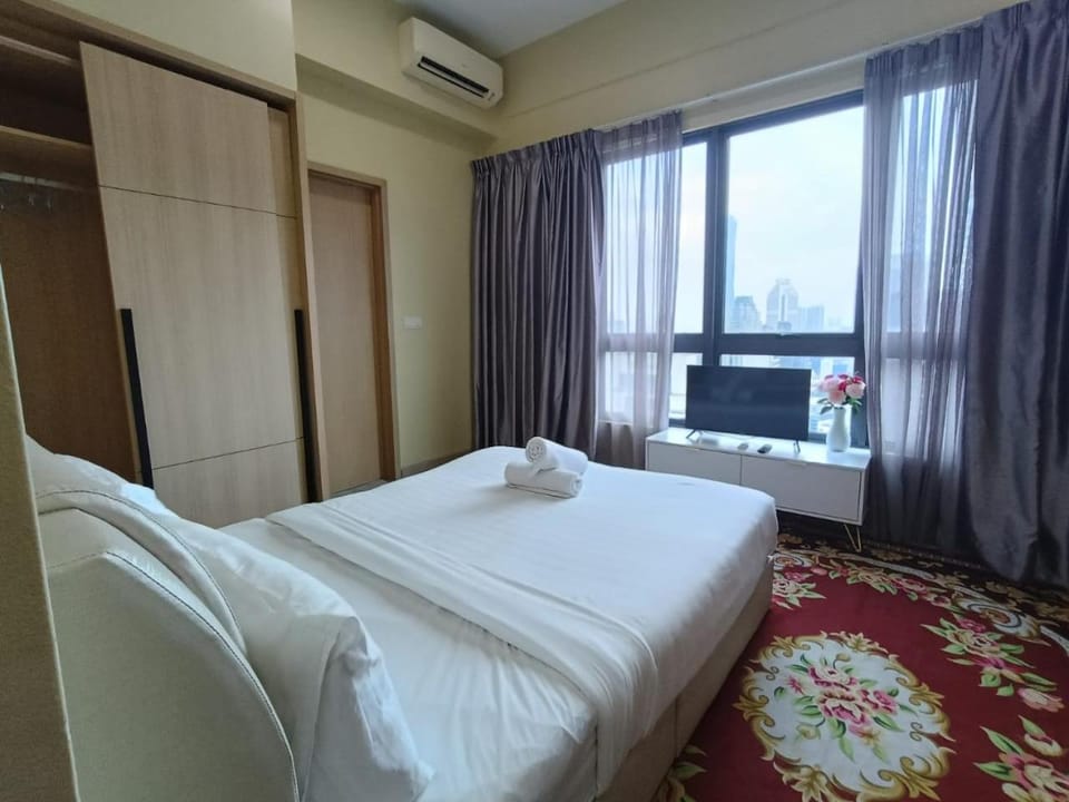 Bed, Bedroom, towels, wardrobe, air conditioner