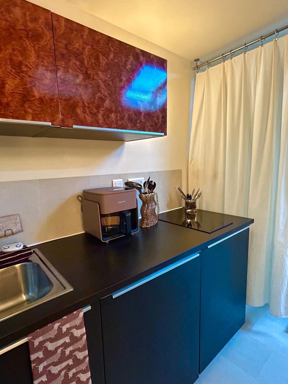 Kitchen or kitchenette, stove