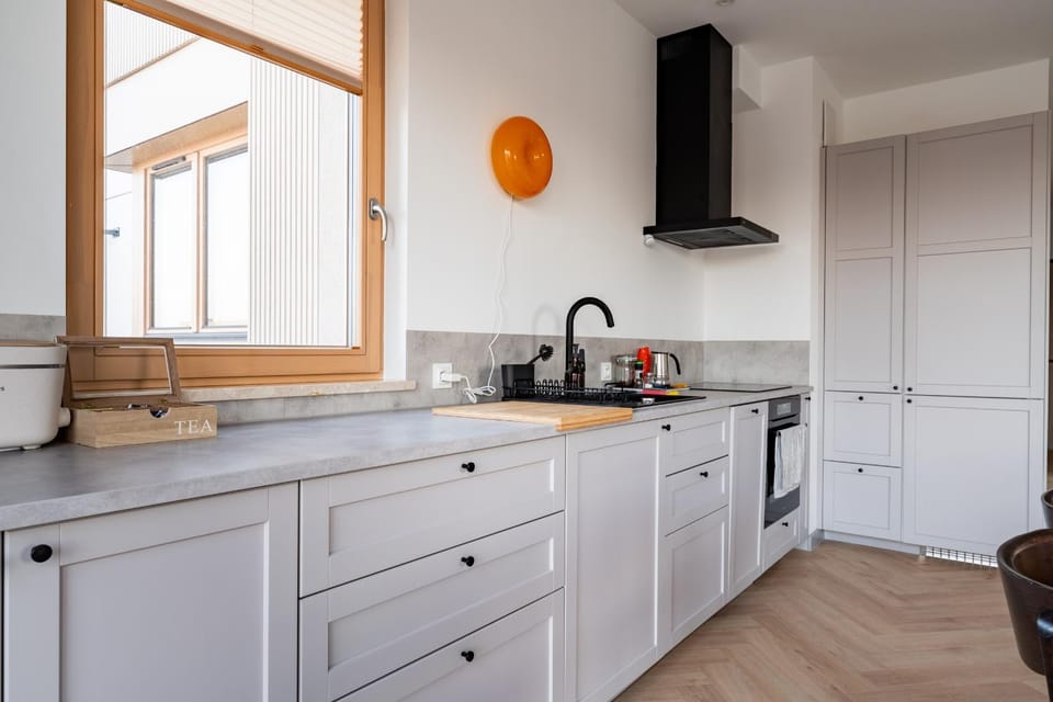 Kitchen or kitchenette, dishwasher, stove, toaster